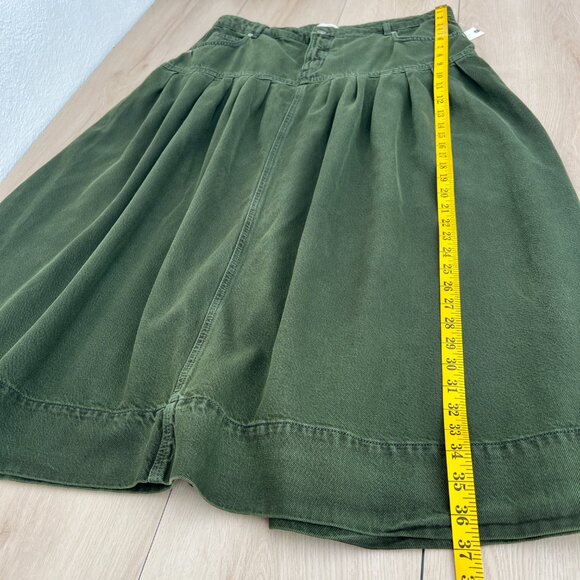 NWT Anthropologie Pilcro Pleated Basque-Waist Olive Green Denim Midi Skirt Sz 16 - Picture 12 of 14